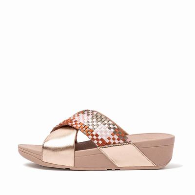 Fitflop Women's LULU Silky Weave Cross Slides Sandals - Coral Pink, HE4953278